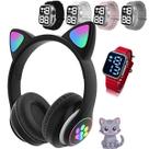 Fone Ouvido Headphone Orelha Gato Bluetooth Infantil e Pulseira Led