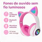 Fone Rosa Infantil Bluetooth com Luz LED e Orelha Gato