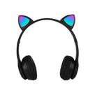 Fone Sem Fio Preto com LED nas Orelhas de Gatinho Bluetooth Dobrável Confortável e Entrada USB/P2 Recarregável USB