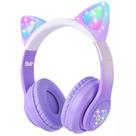 Fones de ouvido Bluetooth HOYJACY Kids com LED Cat Ears Purple