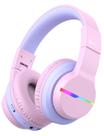 Fones de ouvido Bluetooth iClever BTH12 Kids com luzes LED rosa