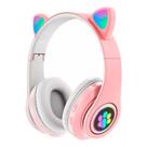 Fones de ouvido Bluetooth Pink Cat Ears LED Lights, alcance de 20 m