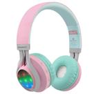 Fones de ouvido Bluetooth Riwbox WT-7S acendem, fone de ouvido estéreo sem fio dobrável com microfone e controle de volume para PC/tablet/TV/viagens (verde rosa)