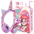Fones de ouvido charlxee Kids Unicorns com microfone Jack de 3,5 mm Hot Pink