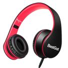 Fones de ouvido infantis BESTGOT para crianças e meninos Fones de ouvido infantis com microfone, volume em linha, fones de ouvido dobráveis com plugue de 3,5 mm, cabo removível (preto/vermelho)
