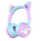 Fones de ouvido infantis iClever Cat Ear LED Light Up Wireless Purple