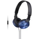 Fones de ouvido Sony MDR-ZX310AP ZX Series com fio na orelha com microfone azul