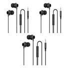 Fones de ouvido Wired Earbuds, pacote com 3 unidades, isolamento de ruído e graves pesados