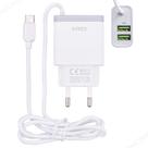 Fonte Carregador Rápida Tipo-c 15w P/ Smartphones Compatíveis C/ Cabo Embutido E Dupla Saída Usb P/ Carregamento