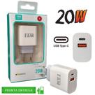 Fonte carregador turbo 20w usb-c + usb tomada parede branco fam homologado anatel Fonte carregador turbo 20w usb-c + usb tomada parede branco fam homologado anatel