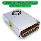 Fonte Chaveada Power Supply 12V 30A 360W S36012 110V 220V com Chave Seletora LED, Som, CFTV, 3D