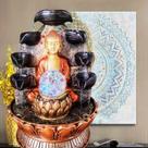 Fonte de Água Buda 7 Chakras Decorativa Flor De Lotus