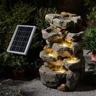 Fonte de água solar Pivotify com rochas em cascata de 5 níveis, 49 cm de altura