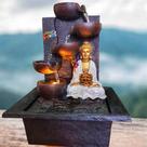 Fonte Decorativa Agua Grande Cascata Relaxante Buda 40cm 7 Chakras