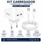 Fonte Para Carregador Turbo 50W Com Entradas Duplas Acompanha Cabo Premium Tipo C Lightning