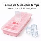 Forma de Gelo com Tampa 16 Cubos Plástico Resistente Fácil Desenformar Cor Rosa