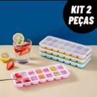 Forma de Gelo Silicone Tampa Rígida Flexível Fundo 14 Cubos Retangular Multiuso Lavável