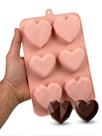 Forma de Silicone Coração Lapidado Diamante Liso 6 Cavidades Antiaderente Doce Bombom Gourmet Decoração