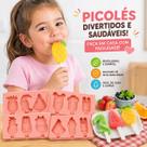 Forma de silicone picolé c/ tampa e palito formato de desenhos