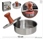 Forma modeladora de inox para hamburguer cabo madeira 12cm
