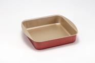 Forma Tabuleiro Assadeira Quadrada N 02 - 30x29x6,5cm - Alumínio Antiaderente TEFLON Cereja com Bege