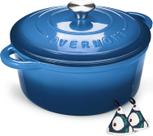 Forno holandês de ferro fundido esmaltado Overmont 5,5 L com livro de receitas azul