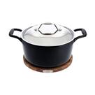 Forno holandês totalmente revestido de ferro fundido esmaltado 6L com tripé de acácia