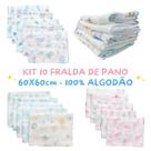 Fralda de pano kit com 10 unidades 60x60cm 100% algodão Minasrey Bebê Babete Toalinha
