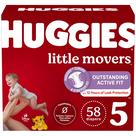 Fraldas Huggies Little Movers, tamanho 5, 27 libras ou mais de 58 unidades