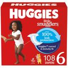 Fraldas HUGGIES Little Snugglers, tamanho 6, 35 libras ou mais - 108 unidades