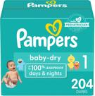 Fraldas Pampers Baby Dry, tamanho 1, 204 unidades, absorvente