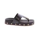 Francy - Sandália Flat Rasteira Marrom com Tachas Douradas