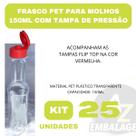 Frasco 150ml Transparente Cristal com Tampa Vermelha - Kit com 25 Unidades para Molhos Pimentas