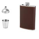 Frasco de aço inoxidável de 266 ml de couro marrom 0,5 kg com copo Frasco de aço inoxidável de 266 ml de couro marrom 0,5 kg com copo