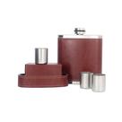 Frasco de aço inoxidável Hip Flask 240 ml com couro marrom 3 xícaras