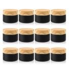 Frasco de creme de vidro Dmuuudm 30ml/1oz preto fosco com tampa de madeira x12