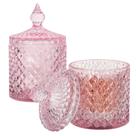 Frascos de banheiro rejomiik Qtip Holder Glass Apothecary Pink, pacote com 2