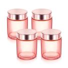 Frascos de vidro Cositina, pacote com 4, 100 ml, rosa, com tampas rosa-douradas Frascos de vidro Cositina, pacote com 4, 100 ml, rosa, com tampas rosa-douradas