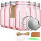 Frascos de vidro tipo Mason CARBLIN 32 oz rosa, boca larga, kit com 6