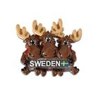Fridge Magnet Sweden 3D Resin Moose Family com bandeira sueca