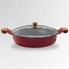 Frigideira 30cm 4,7L Cerâmico Alças Madeira com Tampa de Vidro - Cor: Vermelho Liso