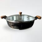 Frigideira 30cm 4,7L Diamantada Alças Madeira com Tampa de Vidro - Cor: Preto Liso Frigideira 30cm 4,7L Diamantada Alças Madeira com Tampa de Vidro - Cor: Preto Liso
