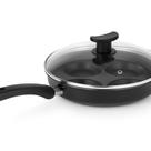 Frigideira 4 Ovos Hamburgueres Com Tampa De Vidro Alumi-Aço Linha Premium J4TECH Alumínio Antiaderente Teflon Ultra Resistente
