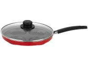 Frigideira Antiaderente Para 4 Ovos e Hamburguer Com Tampa de Vidro 26cm Gourmet Multiflon Vermelha