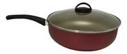 Frigideira Antiaderente Wok Reforçada Tampa de Vidro 26 Cm:preto/preto