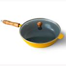 Frigideira Cerâmica Cinza Antiaderente 26cm 2,4L Amarelo Tampa De Vidro