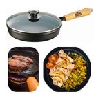 Frigideira de Ferro Fundido 1,5L 24cm Tampa de Vidro e Cabo de Madeira Panela Mineira Original