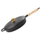 Frigideira De Ferro Fundido Com Tampa 26 cm Cabo Madeira