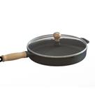 Frigideira Ferro Fundido com Tampa Vidro Cabo Madeira 22cm