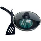 Frigideira Francesa Antiaderente 24cm Tampa de Vidro Profissional e Espátula Grande Teflon 1,5 Litros Cinthya Alumínio